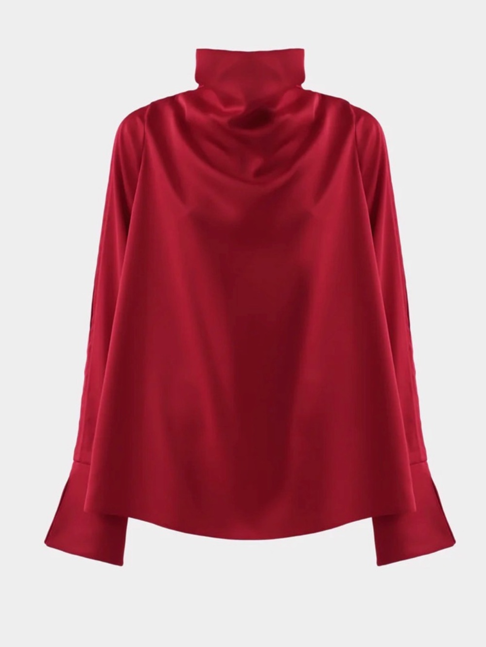 Red Satin Mock-Neck Women's Top